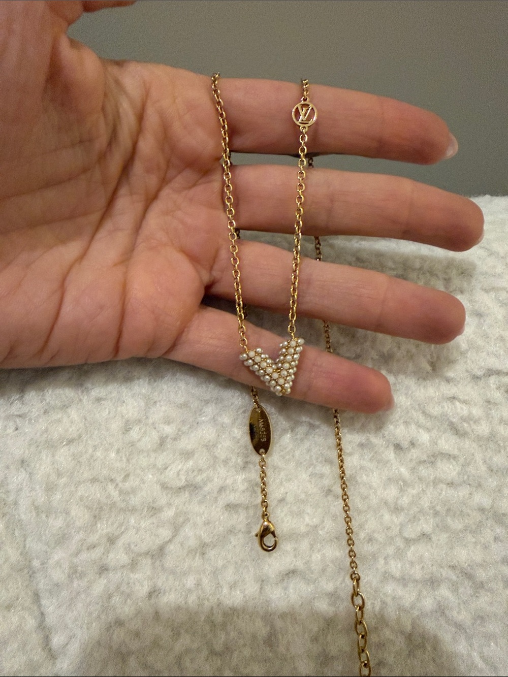 Louis Vuitton Gold Heart Pavé Pendant Necklace